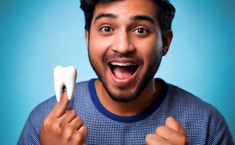 Close-up image of healthy tooth enamel with a focus on its glossy surface.